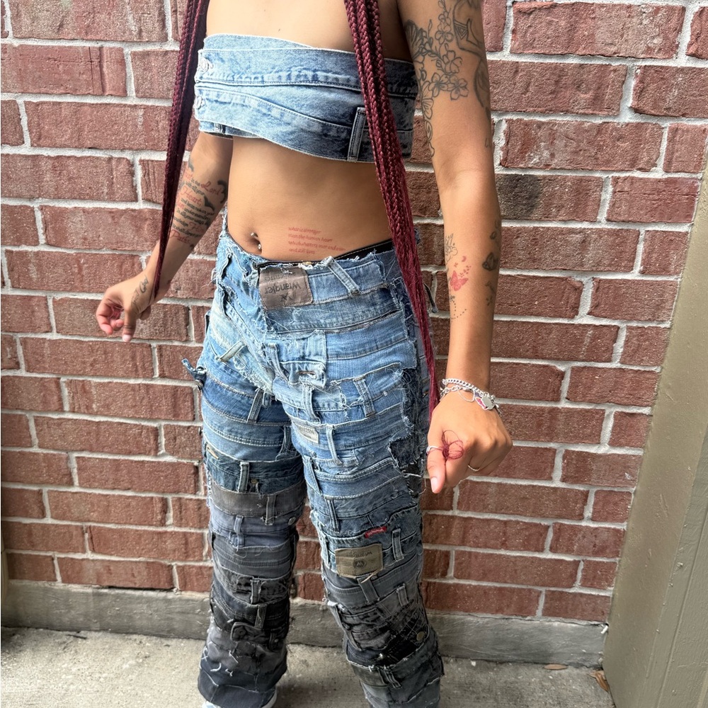 2 Piece Set - Strap Denim Top & Bottom